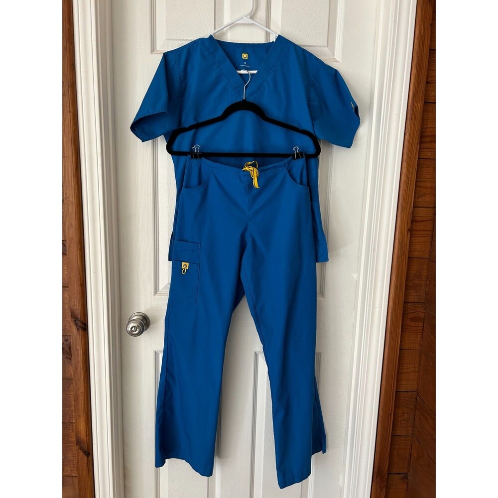 WonderWink Royal Blue Scrub Set V-Neck Top Size S Drawstring Cargo Pants - S